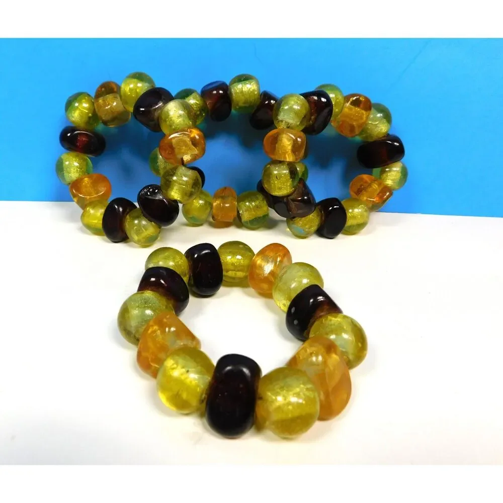 Glass Bead Napkin Rings Set of 4 Lampwork Handmade Amber Topaz Brown